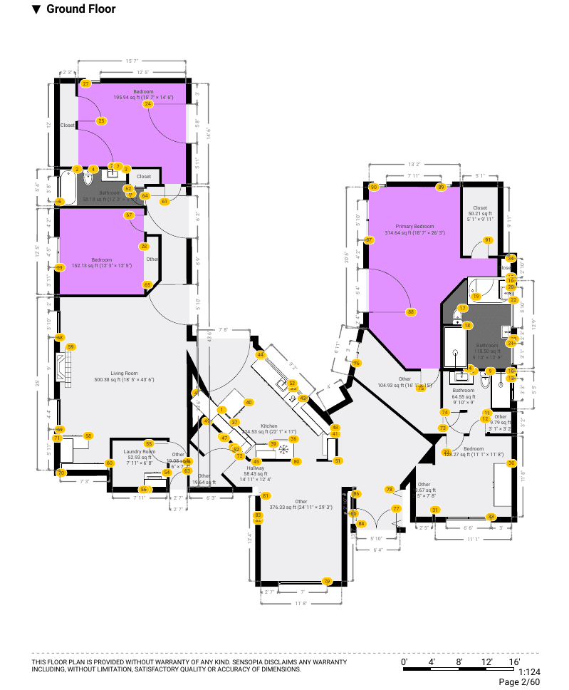 A page from an exported MagicPlan report showing a ground floor plan with room names and square footage